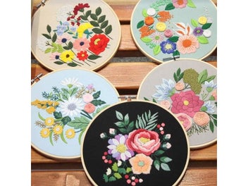 Listing 3 of 9 for Starter DIY Embroidery Kit For Beginner Flowers Plants Pattern Sewing Art Craft