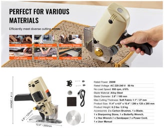 Listing 14 of 14 for Fabric Cutter 250W Electric Rotary Fabric Cutting Machine 1.1" Thickness