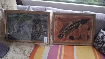 Listing 2 of 6 for Pair of Beautiful Aboriginal Hand Painted Paintings on Hand Made Paper