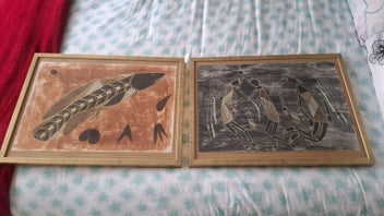 Listing 5 of 6 for Pair of Beautiful Aboriginal Hand Painted Paintings on Hand Made Paper