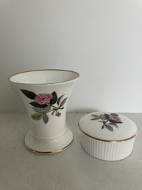 Listing 1 of 11 for Pair of vintage Wedgwood Hathaway Rose pieces - vase and lidded container