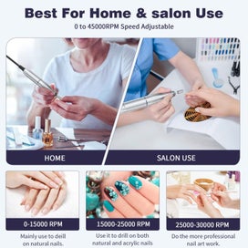 Listing 2 of 6 for Elosung Pink 45000Rpm Rechargeable Nail Drill Portable Electric File For Manicur