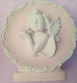 Listing 4 of 9 for Vintage 3D Cherub Vase's Pink & White Bisque Wall Hanging/Free Standing Pockets