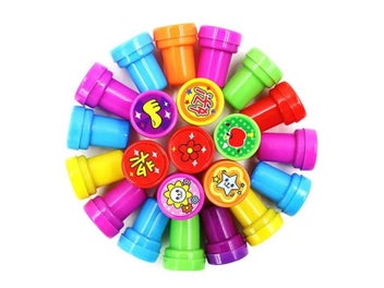 Listing 4 of 10 for 10pcs Assorted Stamps For Kids Self-ink Stamps Children Toy Stamps Smiley Face