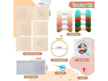 Listing 7 of 10 for 22Pcs Punch Needle Embroidery Kit DIY Stitching Coasters Needlecraft Boho