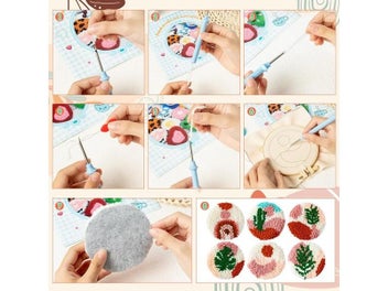 Listing 8 of 10 for 22Pcs Punch Needle Embroidery Kit DIY Stitching Coasters Needlecraft Boho
