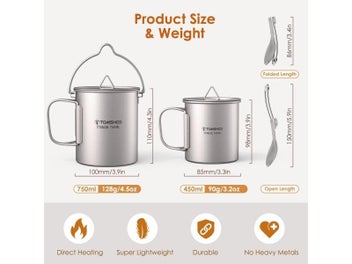 Listing 5 of 10 for Tomshoo 3PCS Titanium Cookware Set For Outdoor Camping