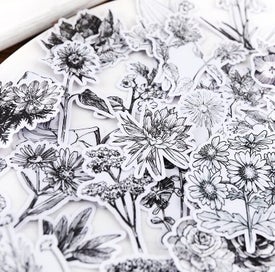 Listing 7 of 9 for Stickers Plants Leaves Black n White 52Pcs bullet journal diary laptop sticker