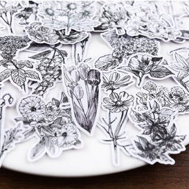 Listing 8 of 9 for Stickers Plants Leaves Black n White 52Pcs bullet journal diary laptop sticker