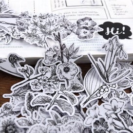 Listing 9 of 9 for Stickers Plants Leaves Black n White 52Pcs bullet journal diary laptop sticker