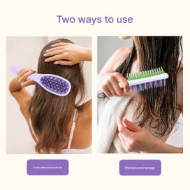 Listing 5 of 10 for Long Handle Hair Silicone Scalp Massage Brush 2 in 1 Double Sided Hair Comb