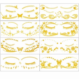 Listing 2 of 10 for 15 Sheets Metallic Gold Temporary Tattoo Stickers Butterfly Star Glitter Face De