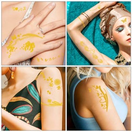 Listing 6 of 10 for 15 Sheets Metallic Gold Temporary Tattoo Stickers Butterfly Star Glitter Face De