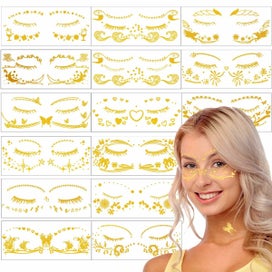 Listing 7 of 10 for 15 Sheets Metallic Gold Temporary Tattoo Stickers Butterfly Star Glitter Face De