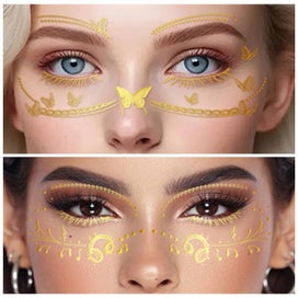 Listing 8 of 10 for 15 Sheets Metallic Gold Temporary Tattoo Stickers Butterfly Star Glitter Face De