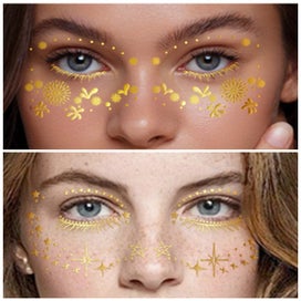 Listing 9 of 10 for 15 Sheets Metallic Gold Temporary Tattoo Stickers Butterfly Star Glitter Face De