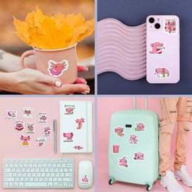 Listing 2 of 4 for Axolotl Stickers Waterproof Vinyl Decal for Water Bottle Laptop Skateboard Phone