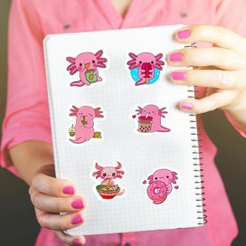 Listing 3 of 4 for Axolotl Stickers Waterproof Vinyl Decal for Water Bottle Laptop Skateboard Phone