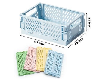 Listing 3 of 9 for 4Pcs Mini Stackable Crates Danish Pastel Foldable Baskets Tray With Handles