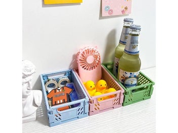 Listing 5 of 9 for 4Pcs Mini Stackable Crates Danish Pastel Foldable Baskets Tray With Handles