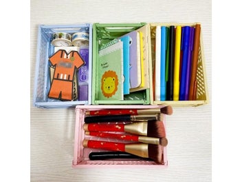 Listing 6 of 9 for 4Pcs Mini Stackable Crates Danish Pastel Foldable Baskets Tray With Handles