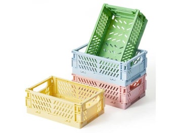 Listing 7 of 9 for 4Pcs Mini Stackable Crates Danish Pastel Foldable Baskets Tray With Handles