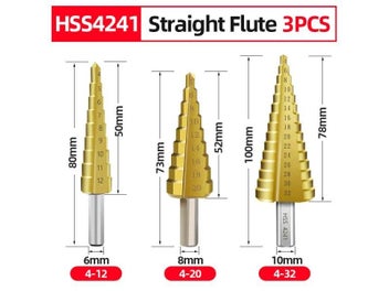 Listing 1 of 10 for ABAOTE Step Drill Bit 4-12 4-20 4-32 1/4/5PCS Titanium Coated Wood Metal Hole
