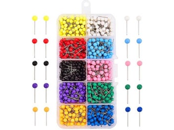 Listing 1 of 9 for 500Pcs Multi-Color Push Pins Map Tacks Round Head With Stainless Point For