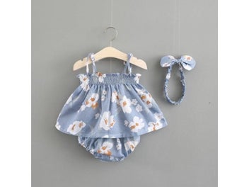 Listing 4 of 8 for 3Pcs Toddler Summer Outfits Floral Strappy Tank Tops Elastic Waist Pantie