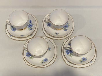 Listing 3 of 12 for Four Colclough Nigella Blue Flowers Trios (12 Pieces) - Stunning