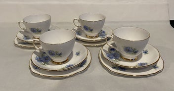 Listing 2 of 12 for Four Colclough Nigella Blue Flowers Trios (12 Pieces) - Stunning