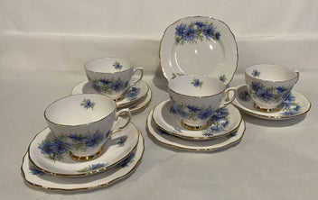 Listing 1 of 12 for Four Colclough Nigella Blue Flowers Trios (12 Pieces) - Stunning
