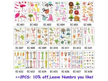 Listing 4 of 10 for 20 Designs 1 Sheet Children Animal Tattoo EC Sticker For Body Art