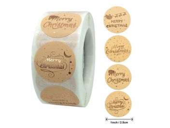 Listing 3 of 9 for Rose Gold Merry Christmas 1inch 100-500pcs Sealing Label Stickers For Party DIY