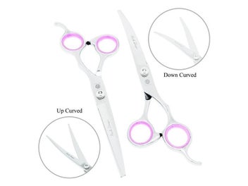 Listing 6 of 9 for 7.0" Purple Dragon Japan Steel Pet Grooming Scissors Dog Curved Shears Puppy