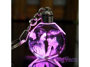 Listing 3 of 10 for LED Wedding Frame Photo Album Photos Colorful Crystal Glass Key Chain Custom