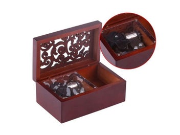 Listing 3 of 9 for Vintage Wooden Music Box Hand Cranked Music Box Hollow 18 Note Wind Up Musical