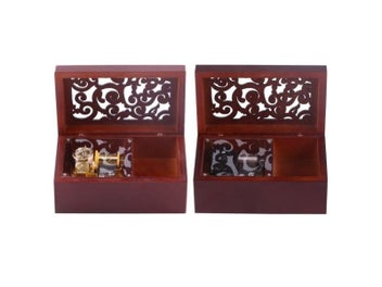 Listing 4 of 9 for Vintage Wooden Music Box Hand Cranked Music Box Hollow 18 Note Wind Up Musical