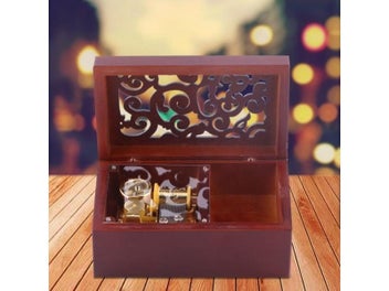 Listing 6 of 9 for Vintage Wooden Music Box Hand Cranked Music Box Hollow 18 Note Wind Up Musical