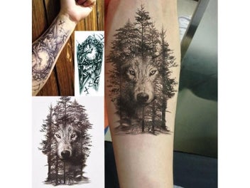 Listing 3 of 9 for 1Pc Waterproof Temporary Tattoo Sticker Chest Clock Wolf Forest Tatto Stickers