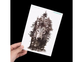 Listing 5 of 9 for 1Pc Waterproof Temporary Tattoo Sticker Chest Clock Wolf Forest Tatto Stickers