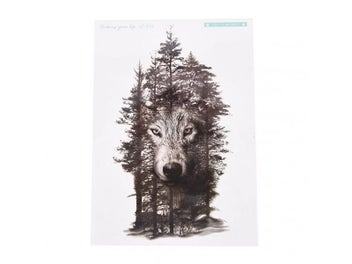 Listing 6 of 9 for 1Pc Waterproof Temporary Tattoo Sticker Chest Clock Wolf Forest Tatto Stickers
