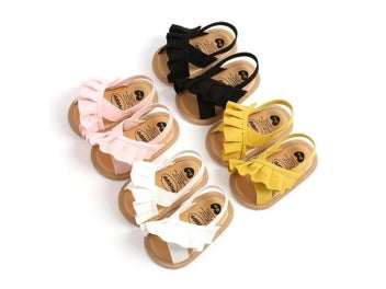 Listing 3 of 10 for Baby Girl Summer Sandals Ruffle Flats Soft Sole Non-Slip Infant Clogs Suede