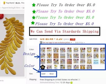 Listing 4 of 9 for Iron On Appliques 3D Flower Patches Party Secoration Gold Embroidery Vintage