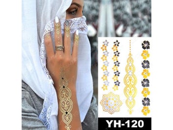 Listing 5 of 10 for Waterproof Temporary Tattoo Sticker Flowers Henna Glitter Body Art