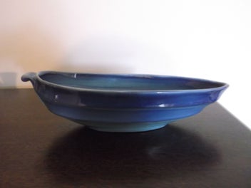 Listing 1 of 12 for Crown Ducal ware Blue Ribbed Ripple Art Long Bowl