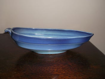 Listing 2 of 12 for Crown Ducal ware Blue Ribbed Ripple Art Long Bowl