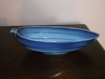 Listing 3 of 12 for Crown Ducal ware Blue Ribbed Ripple Art Long Bowl