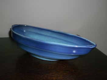 Listing 4 of 12 for Crown Ducal ware Blue Ribbed Ripple Art Long Bowl