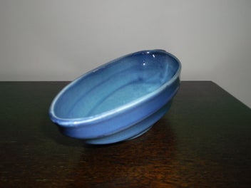 Listing 5 of 12 for Crown Ducal ware Blue Ribbed Ripple Art Long Bowl